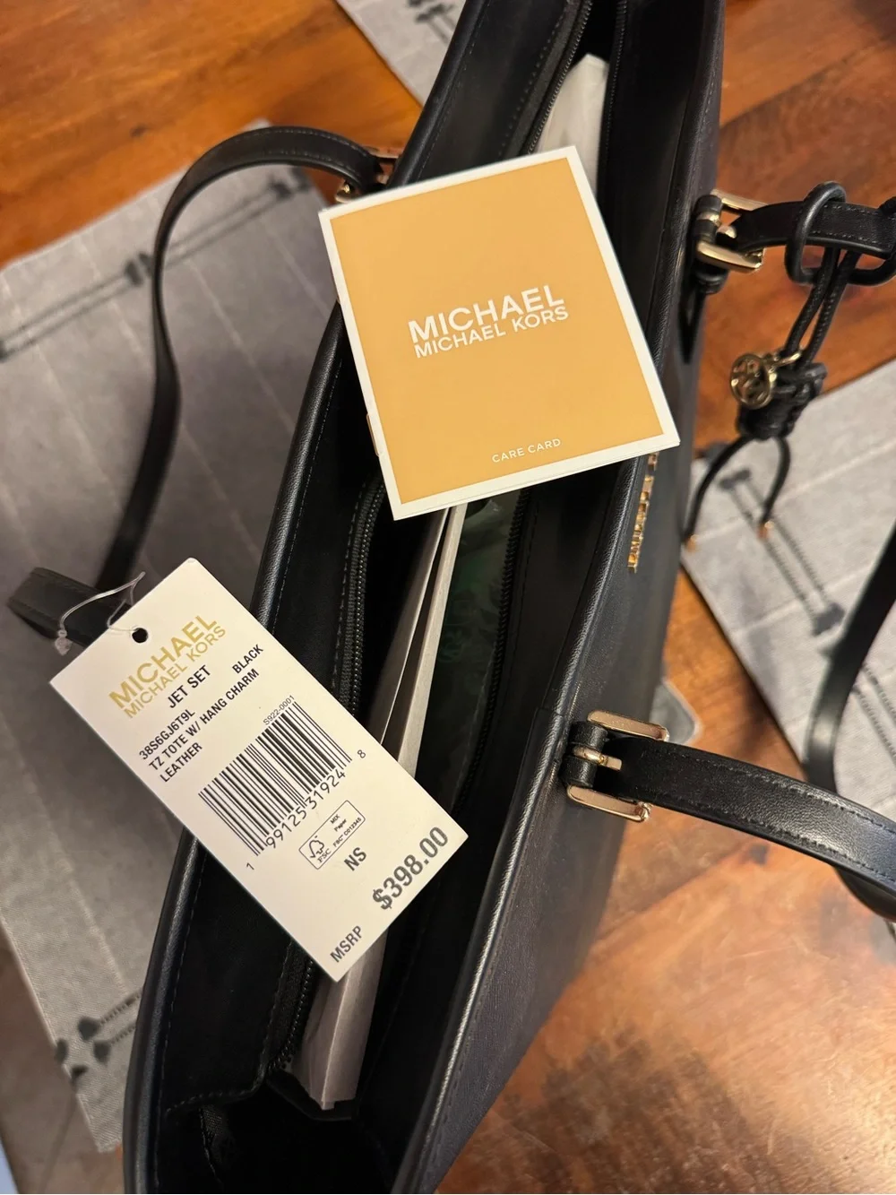 Michael Kors Black Saffiano Leather Jet Set Tote with Gold Hardware